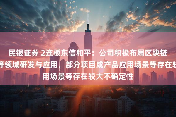 民银证券 2连板东信和平：公司积极布局区块链、数字钱包等领域研发与应用，部分项目或产品应用场景等存在较大不确定性